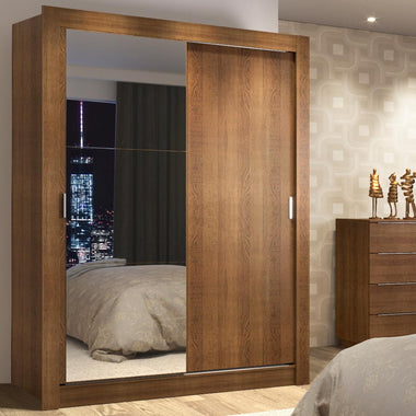 Placard Soltero 117 cm 2 Puertas Corredizas con 1 Espejo Marrón Denver Madesa