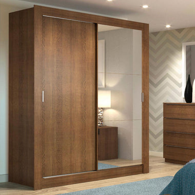 Placard Soltero 117 cm 2 Puertas Corredizas 2 Cajones con 1 Espejo Marrón Dallas Madesa