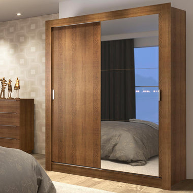 Placard Soltero 117 cm 2 Puertas Corredizas 4 Cajones con 1 Espejo Marrón Dallas Madesa