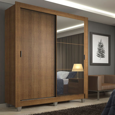 Placard Soltero 117 cm 2 Puertas Corredizas con 1 Espejo y Patas Marrón Denver Madesa