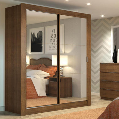 Placard Soltero 117 cm 2 Puertas Corredizas 2 Cajones con 2 Espejos Marrón Dallas Madesa