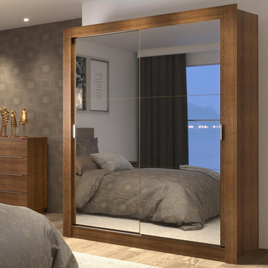 Placard Soltero 117 cm 2 Puertas Corredizas 4 Cajones con 2 Espejos Marrón Dallas Madesa