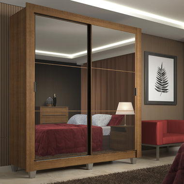 Placard Soltero 117 cm 2 Puertas Corredizas con 2 Espejos y Patas Marrón Denver Madesa