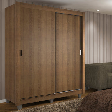 Placard Soltero 117 cm 2 Puertas Corredizas 2 Cajones y Patas Marrón Dallas Madesa