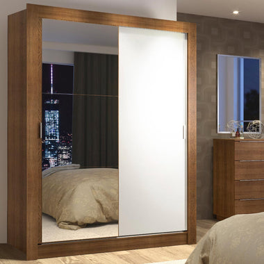 Placard Soltero 117 cm 2 Puertas Corredizas con 1 Espejo Marrón/Blanco Denver Madesa