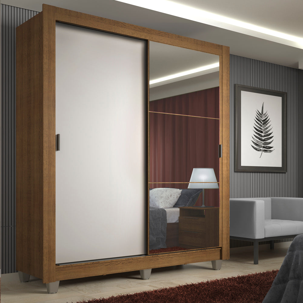 Placard Madesa Denver con Patas 2 Puertas Corredizas 1 Espejo 1.17 m x 2.15 m Marrón/Blanco