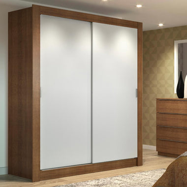 Placard Soltero 117 cm 2 Puertas Corredizas 2 Cajones Marrón/Blanco Dallas Madesa