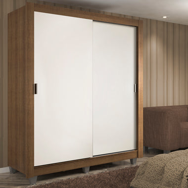 Placard Soltero 117 cm 2 Puertas Corredizas 2 Cajones y Patas Marrón/Blanco Dallas Madesa