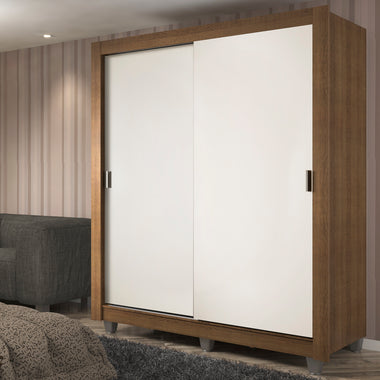 Placard Soltero 117 cm 2 Puertas Corredizas 4 Cajones y Patas Marrón/Blanco Dallas Madesa