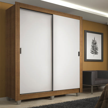 Placard Soltero 117 cm 2 Puertas Corredizas y Patas Marrón/Blanco Denver Madesa