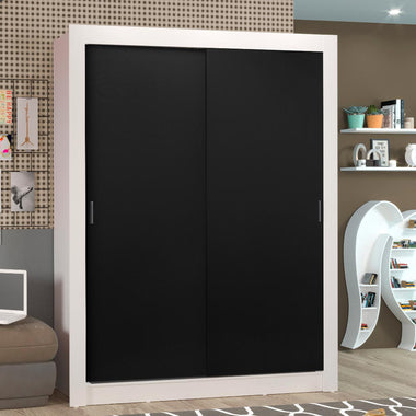 Placard Soltero 117 cm 2 Puertas Corredizas Blanco/Negro Denver Madesa