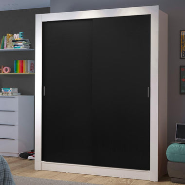 Placard Soltero 117 cm 2 Puertas Corredizas 2 Cajones Blanco/Negro Dallas Madesa