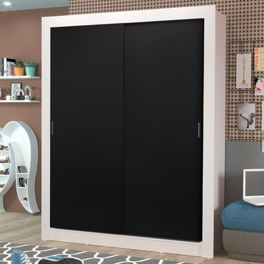 Placard Soltero 117 cm 2 Puertas Corredizas 4 Cajones Blanco/Negro Dallas Madesa