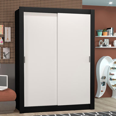 Placard Soltero 117 cm 2 Puertas Corredizas Negro/Blanco Denver Madesa