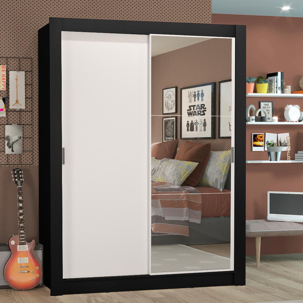 Placard Soltero Denver 2 Puertas Corredizas con Espejo Negro