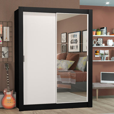 Placard Soltero 117 cm 2 Puertas Corredizas con 1 Espejo Negro/Blanco Denver Madesa