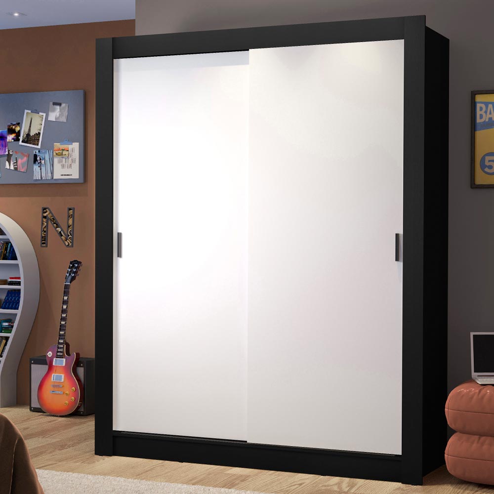 Placard Soltero Dallas 2 Puertas Corredizas 2 Cajones Negro/Blanco