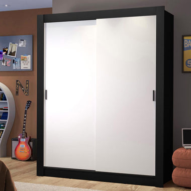 Placard Soltero 117 cm 2 Puertas Corredizas 2 Cajones Negro/Blanco Dallas Madesa