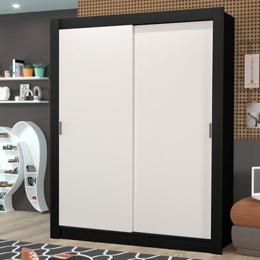 Placard Soltero 117 cm 2 Puertas Corredizas 4 Cajones Negro/Blanco Dallas Madesa