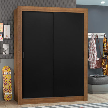 Placard Soltero 117 cm 2 Puertas Corredizas Marrón/Negro Denver Madesa