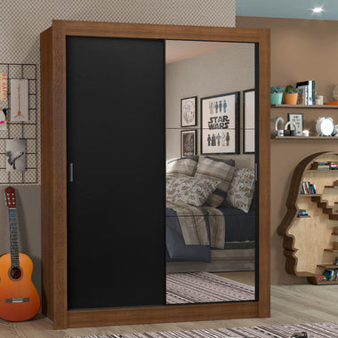Placard Soltero 117 cm 2 Puertas Corredizas con 1 Espejo Marrón/Negro Denver Madesa