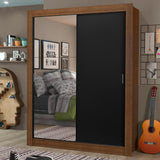 Placard Soltero 2 Puertas Corredizas con Espejo 4 Cajones Marrón/Negro Dallas Plus