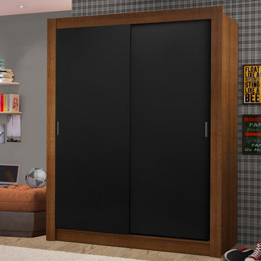 Placard Soltero 117 cm 2 Puertas Corredizas 2 Cajones Marrón/Negro Dallas Madesa