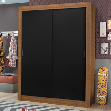Placard Soltero 117 cm 2 Puertas Corredizas 4 Cajones Marrón/Negro Dallas Madesa
