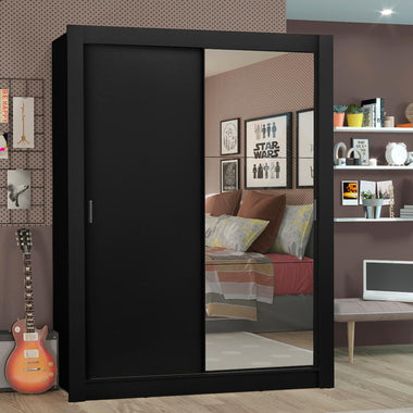 Placard Soltero 117 cm 2 Puertas Corredizas con 1 Espejo Negro Denver Madesa