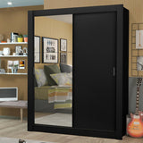 Placard Soltero Dallas Plus 2 Puertas Corredizas con Espejo 4 Cajones Negro