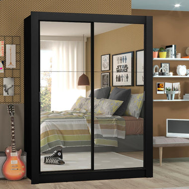 Placard Soltero 117 cm 2 Puertas Corredizas con 2 Espejos Negro Denver Madesa