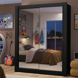 Placard Soltero Dallas 2 Puertas Corredizas de Espejo 2 Cajones Negro