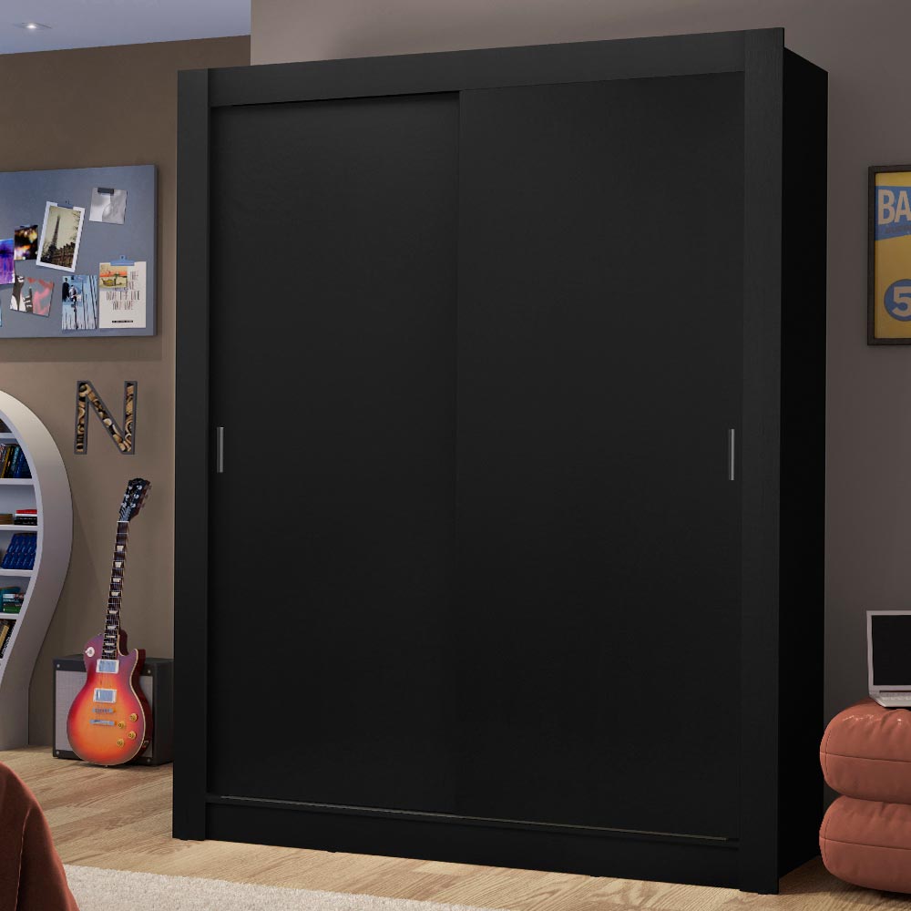 Placard Soltero Dallas 2 Puertas Corredizas 2 Cajones Negro