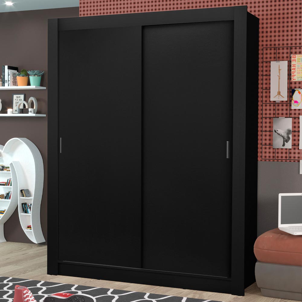 Placard Soltero Dallas Plus 2 Puertas Corredizas 4 Cajones Negro