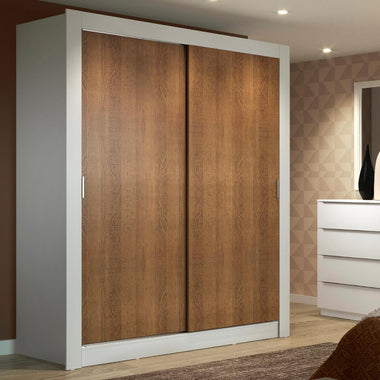 Placard Soltero 117 cm 2 Puertas Corredizas 2 Cajones Blanco/Marrón Dallas Madesa