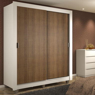 Placard Soltero 117 cm 2 Puertas Corredizas 2 Cajones y Patas Blanco/Marrón Dallas Madesa
