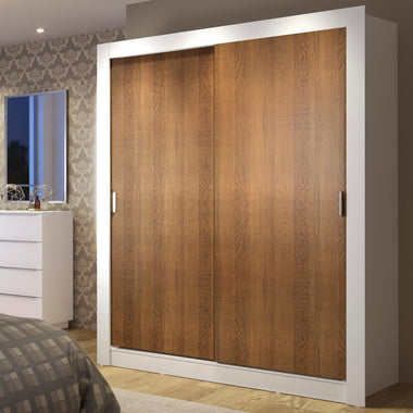 Placard Soltero 117 cm 2 Puertas Corredizas 4 Cajones Blanco/Marrón Dallas Madesa