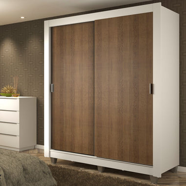 Placard Soltero 117 cm 2 Puertas Corredizas 4 Cajones y Patas Blanco/Marrón Dallas Madesa