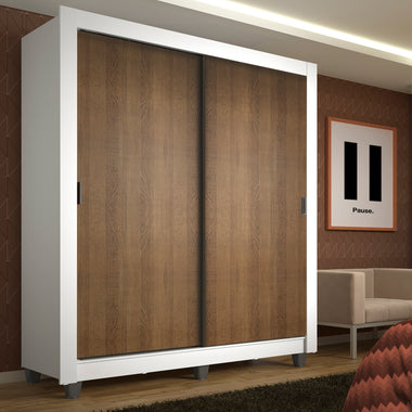 Placard Soltero 117 cm 2 Puertas Corredizas y Patas Blanco/Marrón Denver Madesa
