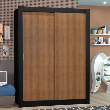 Placard Soltero 117 cm 2 Puertas Corredizas Negro/Marrón Denver Madesa