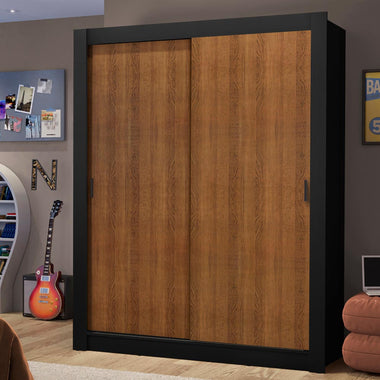 Placard Soltero 117 cm 2 Puertas Corredizas 2 Cajones Negro/Marrón Dallas Madesa