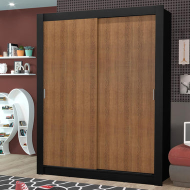 Placard Soltero 117 cm 2 Puertas Corredizas 4 Cajones Negro/Marrón Dallas Madesa