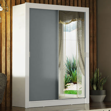 Placard Soltero 117 cm 2 Puertas Corredizas con 1 Espejo Blanco/Gris Denver Madesa