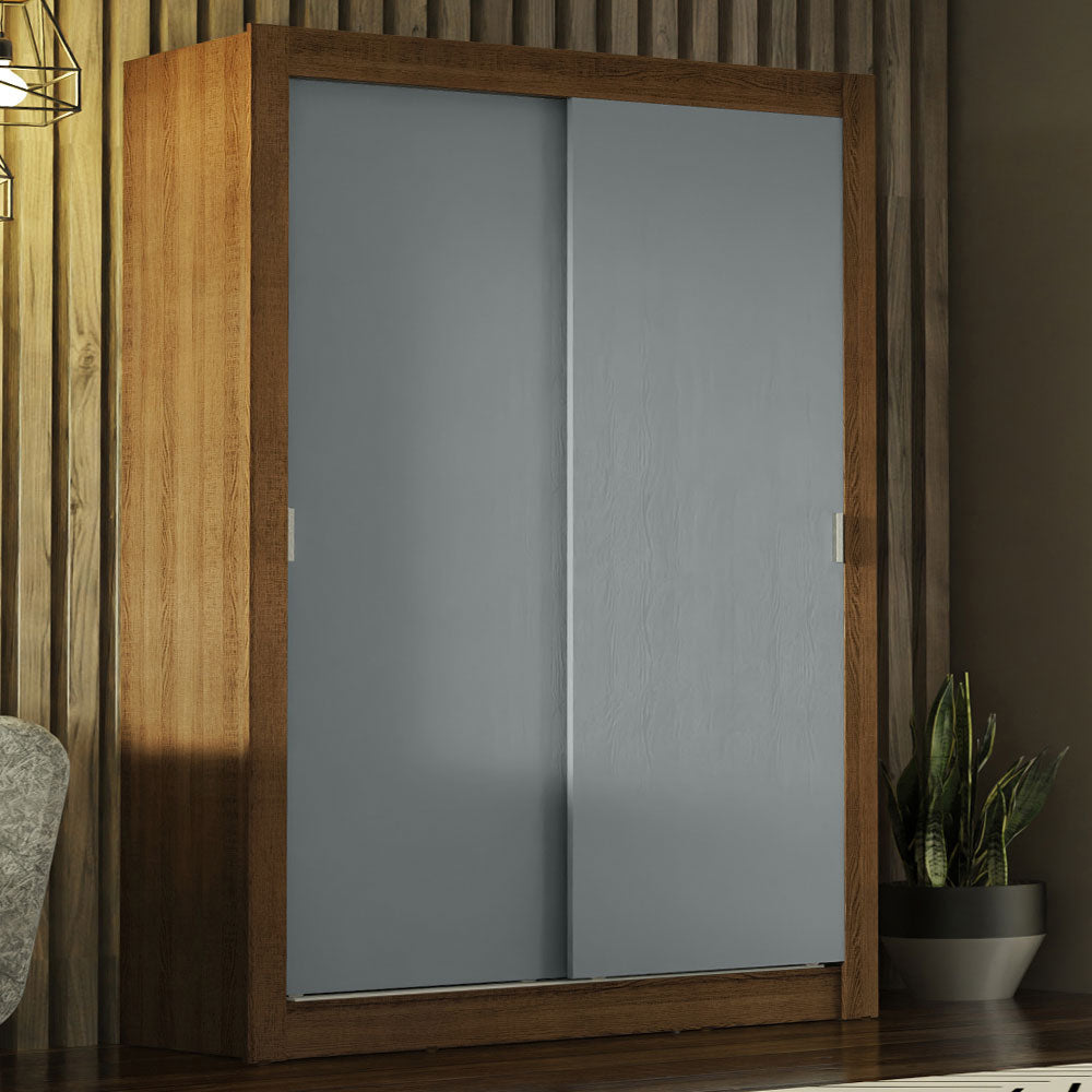 Placard Ropero Solteiro Madesa Denver 2 Puertas Corredizas Marrón/Gris