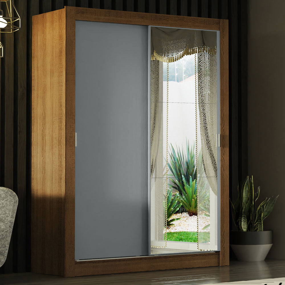 Placard Ropero Solteiro Madesa Denver 2 Puertas Corredizas con Espejo Marrón/Gris