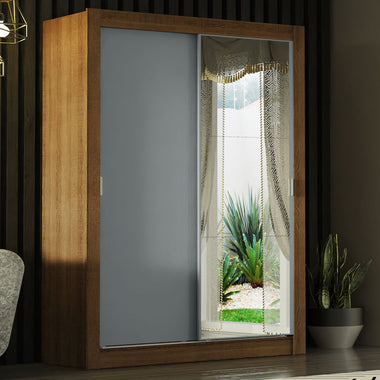 Placard Soltero 117 cm 2 Puertas Corredizas con 1 Espejo Marrón/Gris Denver Madesa