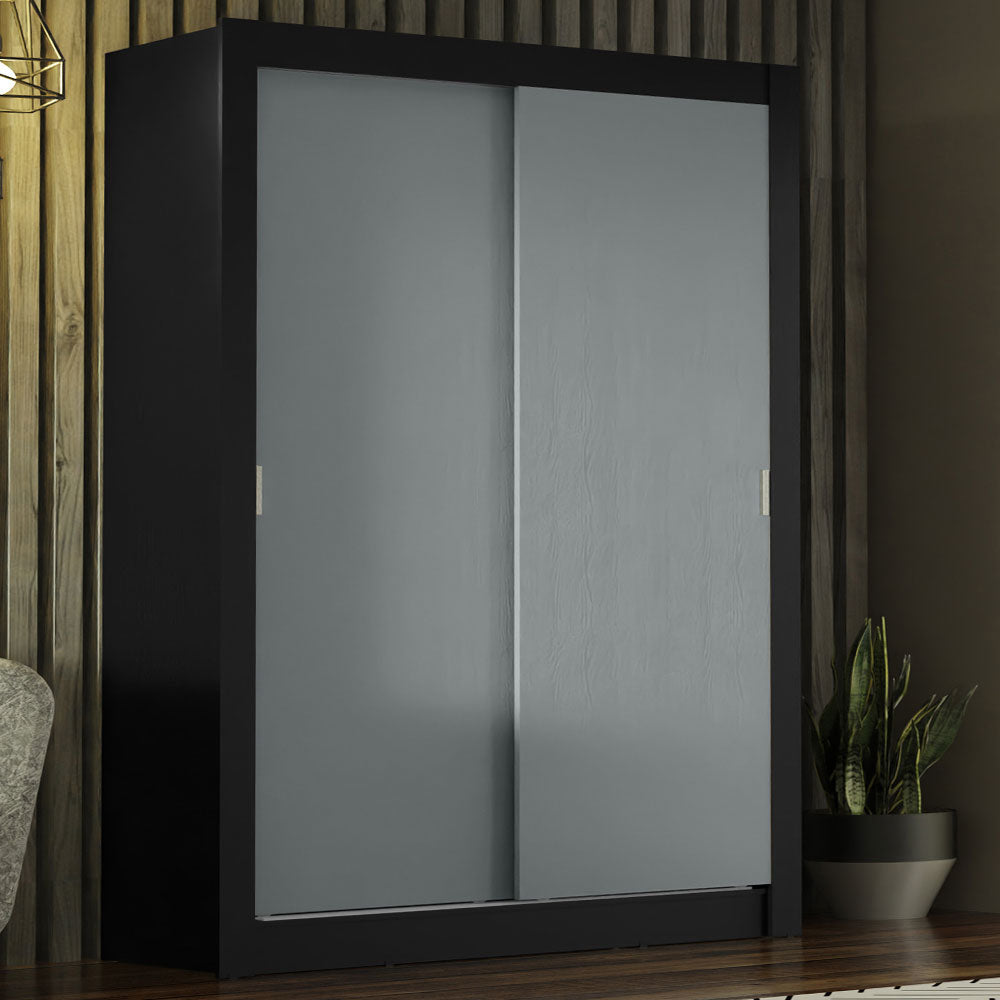 Placard Ropero Solteiro Madesa Denver 2 Puertas Corredizas Negro/Gris