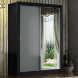 Placard Ropero Solteiro Madesa Denver 2 Puertas Corredizas con Espejo Negro/Gris
