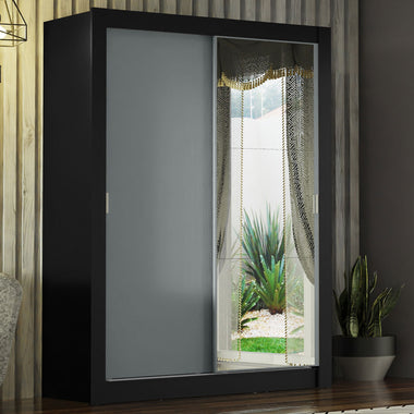 Placard Soltero 117 cm 2 Puertas Corredizas con 1 Espejo Negro/Gris Denver Madesa