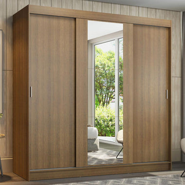 Placard Matrimonial 180 cm 3 Puertas Corredizas 4 Cajones con 1 Espejo Marrón Reno Madesa